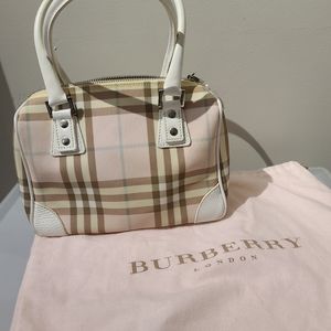 Burberry Leather Canvas Tote Pink Plaid